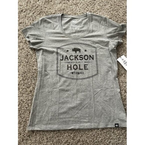 47' Brand Women Gray Short Sleeve Jackson Hole Wyoming Tee Size Medium Pull Over - Picture 1 of 12